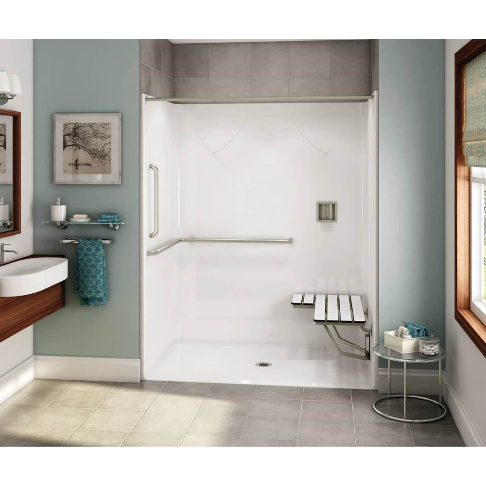 Aker OPS-6036-RS AcrylX Alcove Center Drain One-Piece Shower in Sterling Silver - ANSI Grab Bar and seat