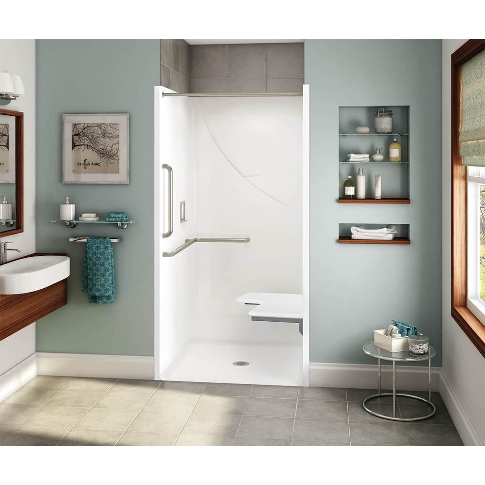 Aker OPS-3636-RS RRF AcrylX Alcove Center Drain One-Piece Shower in Biscuit - ANSI Grab Bar and Seat