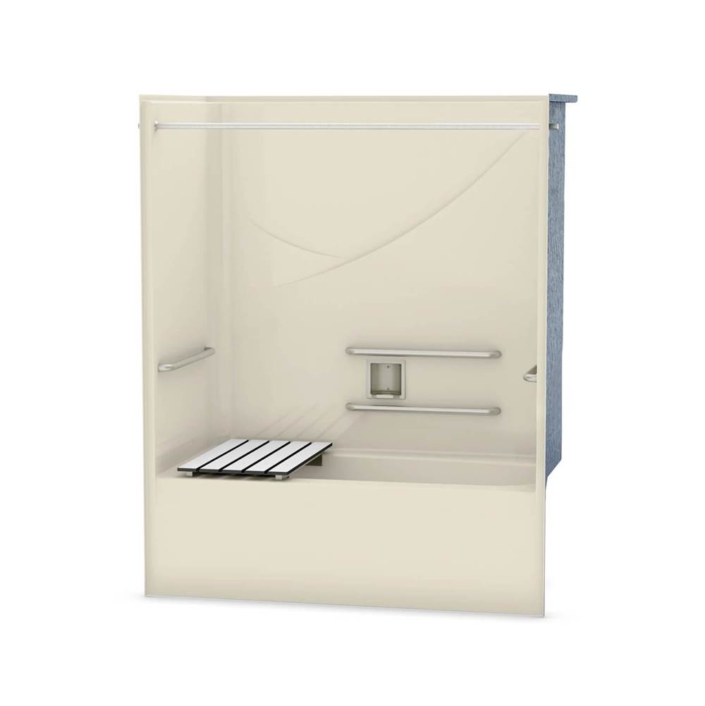 Aker OPTS-6032 AcrylX Alcove Right-Hand Drain One-Piece Tub Shower in Bone - ADA Grab Bars and Seat