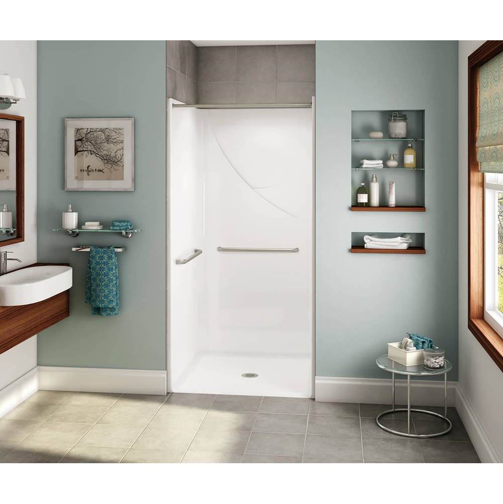 Aker OPS-3636-RS AcrylX Alcove Center Drain One-Piece Shower in Sterling Silver - with MASS grab bars