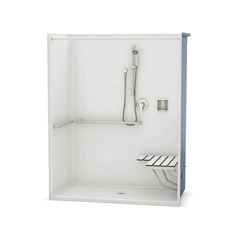 Aker OPS-6030-RS AcrylX Alcove Center Drain One-Piece Shower in Bone - ADA Compliant (with Seat)
