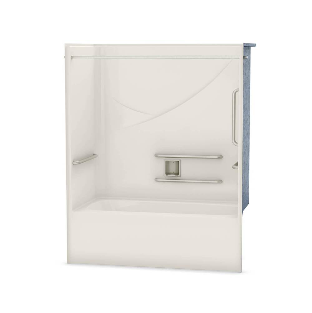 Aker OPTS-6032 AcrylX Alcove Right-Hand Drain One-Piece Tub Shower in Biscuit - ANSI Grab Bars
