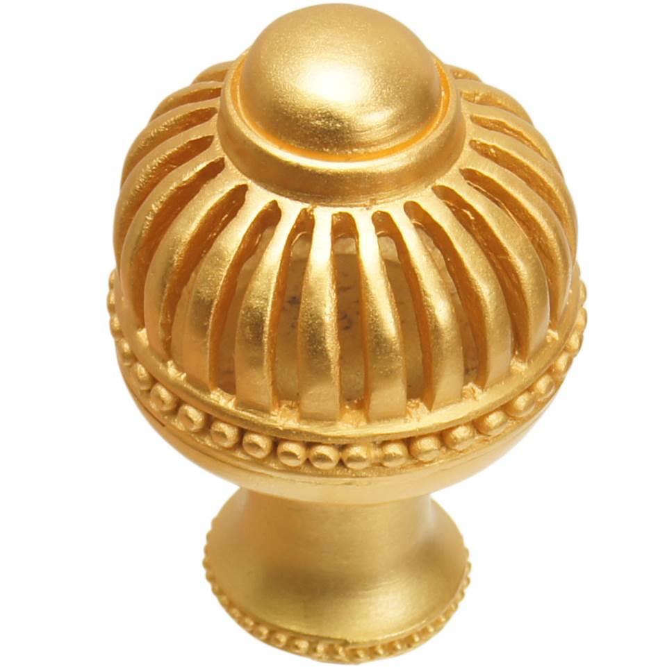 Carpe Diem Hardware Cricket Cage Large Round Knob With Flared Foot In Gilded Mercury.