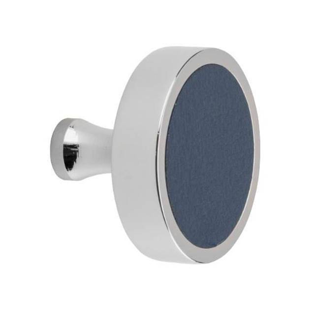 Colonial Bronze Leather Accented Round Cabinet Knob With Flared Post, Distressed Satin Black x Shagreen White Leather