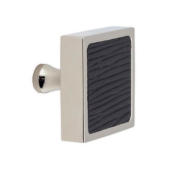 Colonial Bronze Leather Accented Square Cabinet Knob With Flared Post, Satin Nickel x Shagreen Caviar Leather