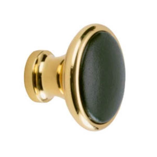 Colonial Bronze Leather Accented Round Cabinet Knob, Polished Brass x Rattlesnake White Leather