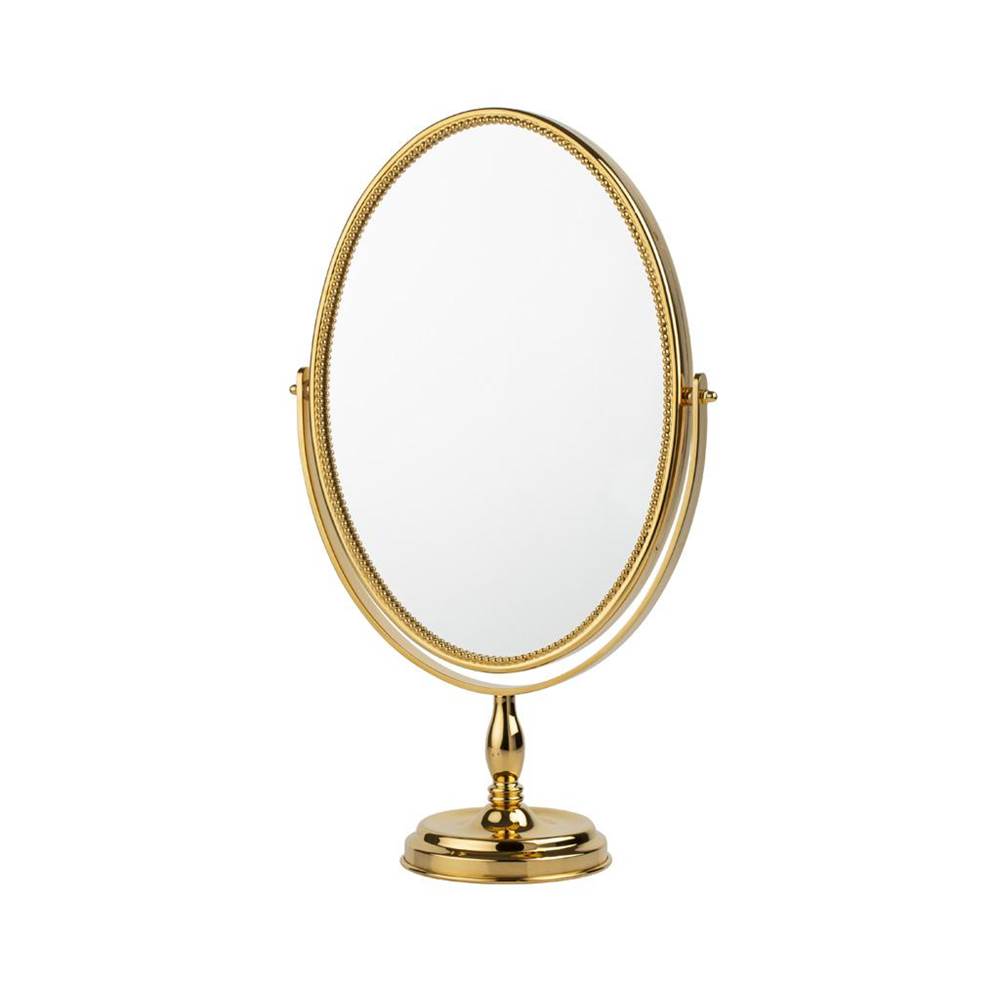 Cristal & Bronze Free-Standing Swiveling Mirror, One Magnifying Face, Pearl Frame, L.22 X H.31cm