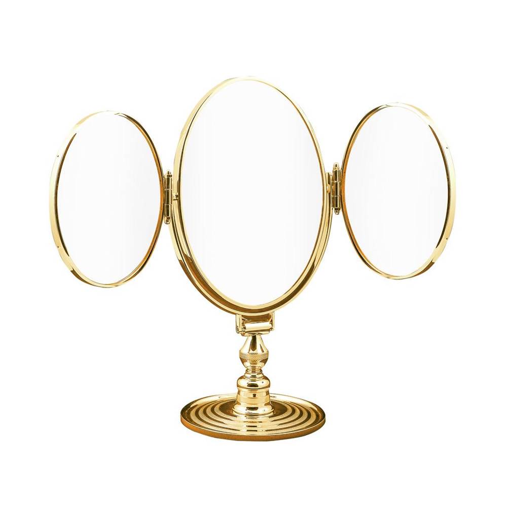 Cristal & Bronze Free-Standing Mirror, Swiveling Centre, One Magnifying Face, Plain Frame & Chiseled Basis, H.46cm