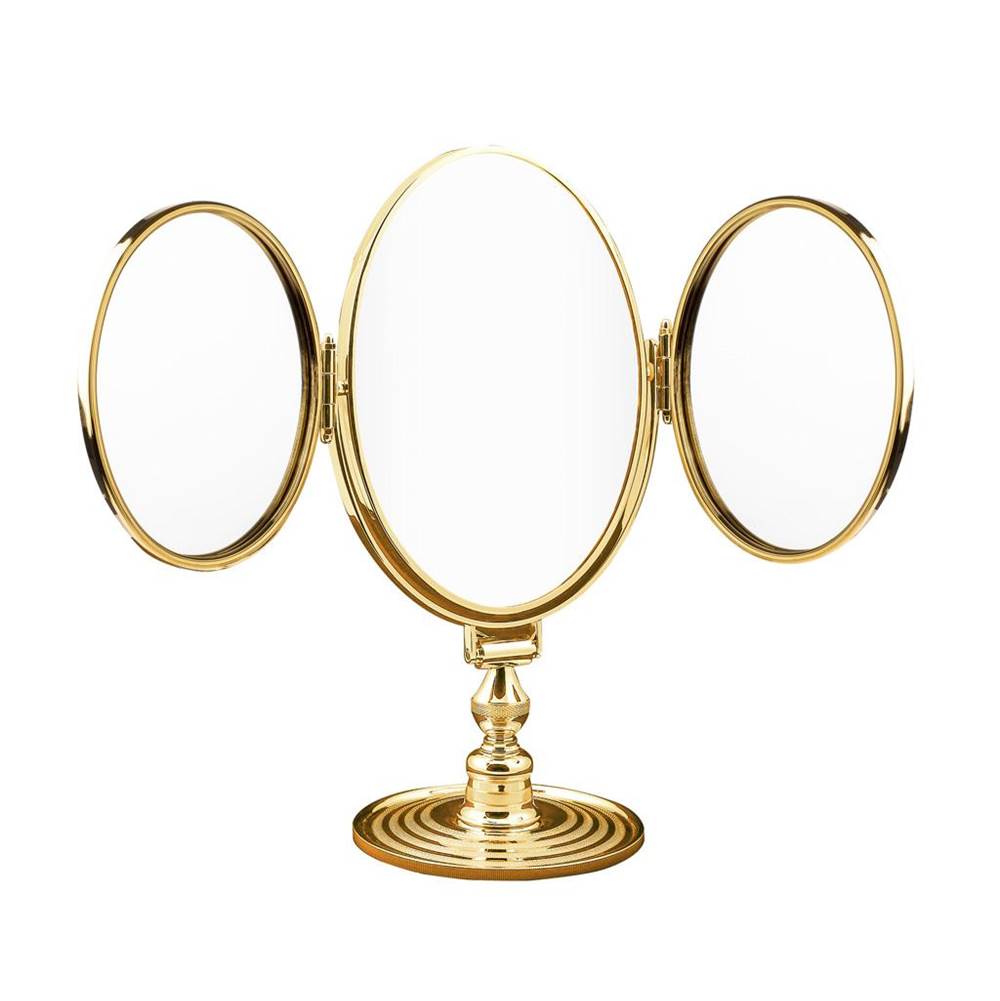 Cristal & Bronze Free-Standing  Mirror, Swiveling Centre, One Magnifying Face, Fluted Frame And Chiseled Basis, H. 46 cm