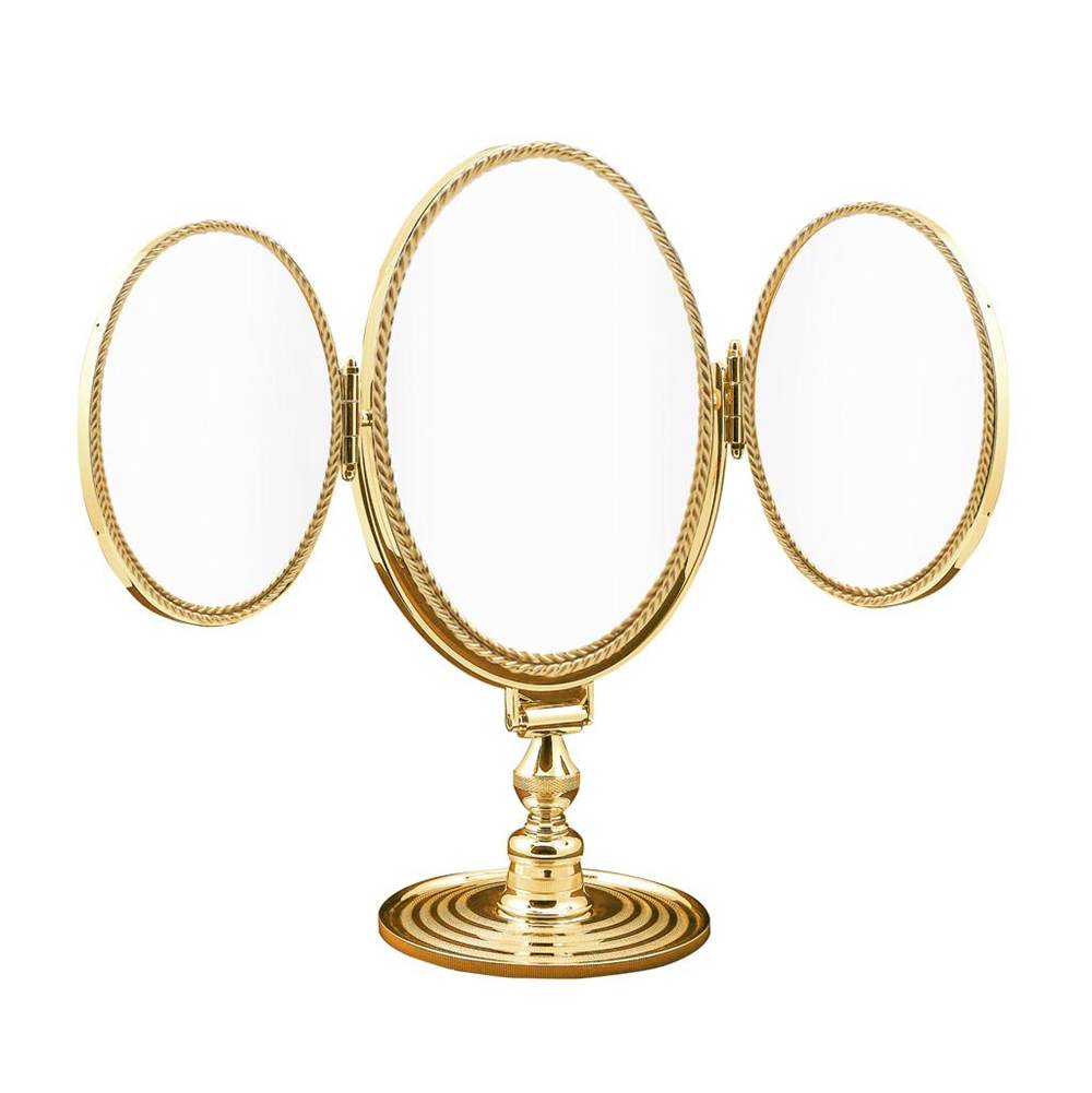 Cristal & Bronze Free-Standing  Mirror, Swiveling Centre, One Magnifying Face, Rope Frame And Chiseled Basis, H. 46 cm