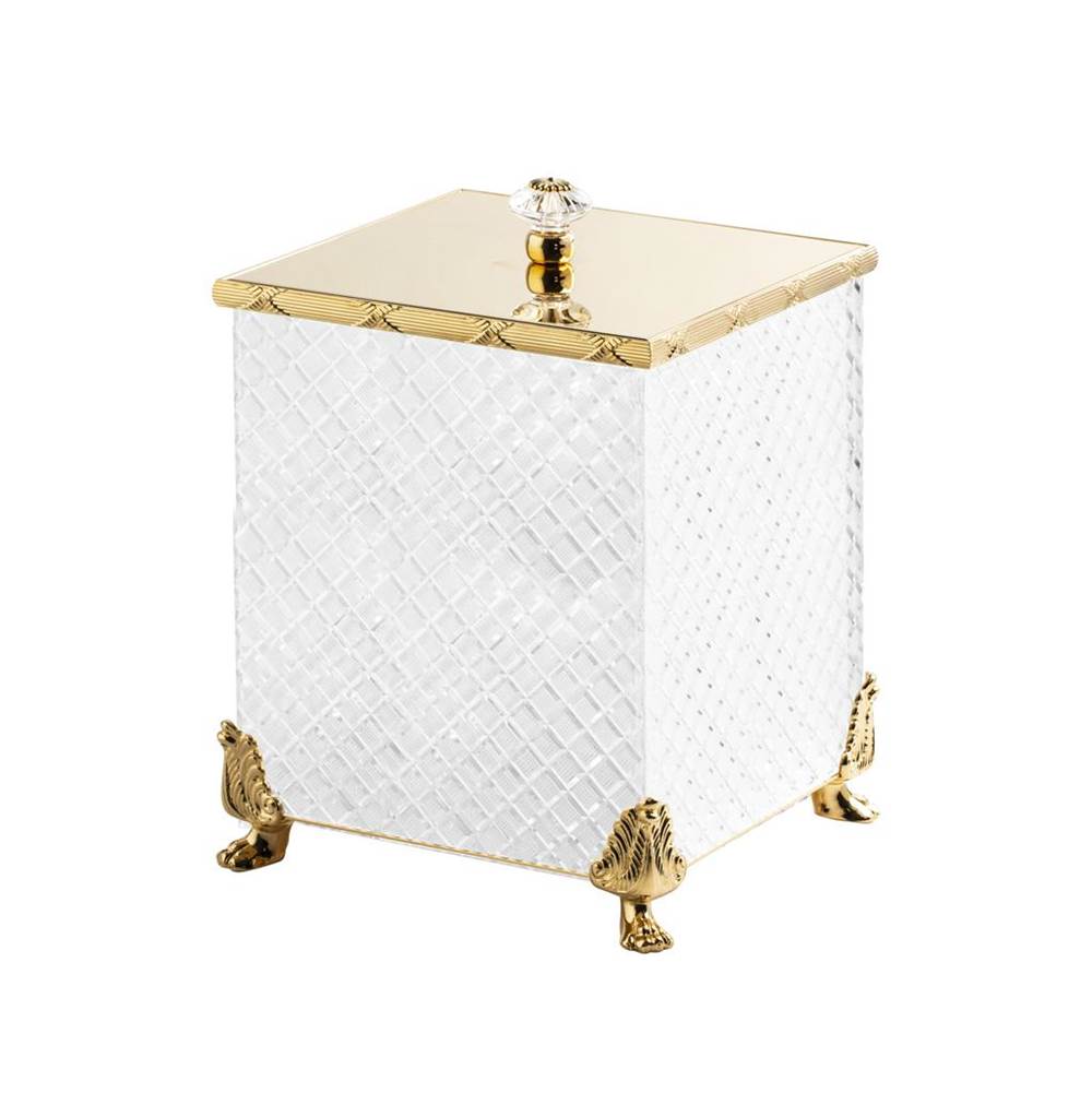 Cristal & Bronze Square Bin With Cover, On Lion Feet, 21X21X30.5cm. ''Losange'' Cut Crystal