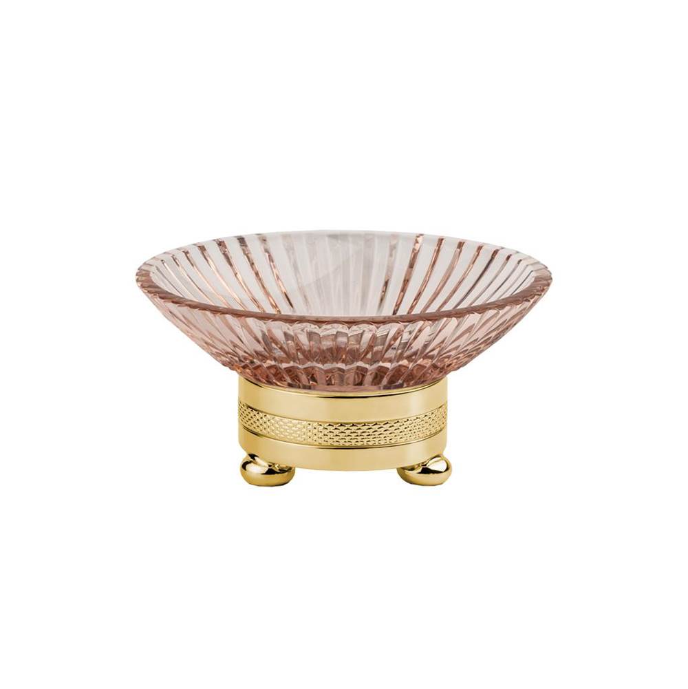 Cristal & Bronze Round Soap Dish, Ø11cm, H. 5cm, On Ball Feet, Pink Crystal