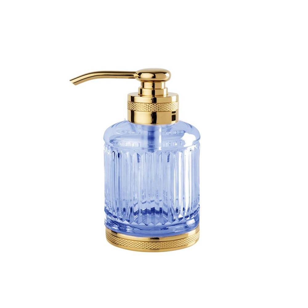 Cristal & Bronze Free-Standing Soap Dispenser, Small Size, Cont. 210Ml, Ø8cm, H. 13.5cm, Blue Crystal