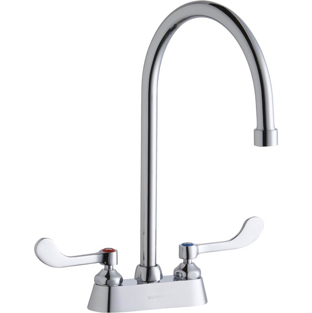 Elkay 4'' Centerset with Exposed Deck Faucet with 8'' Gooseneck Spout 4'' Wristblade Handles Chrome