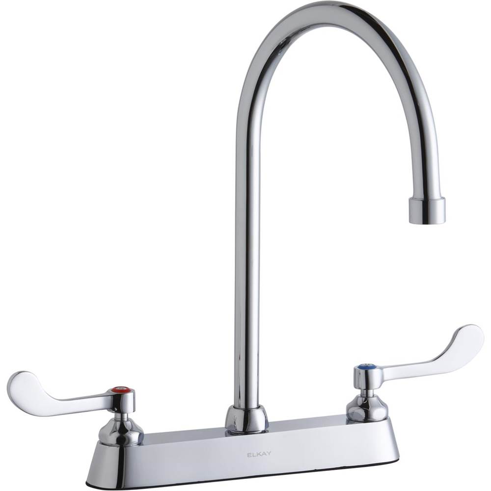 Elkay 8'' Centerset with Exposed Deck Faucet with 8'' Gooseneck Spout 4'' Wristblade Handles Chrome