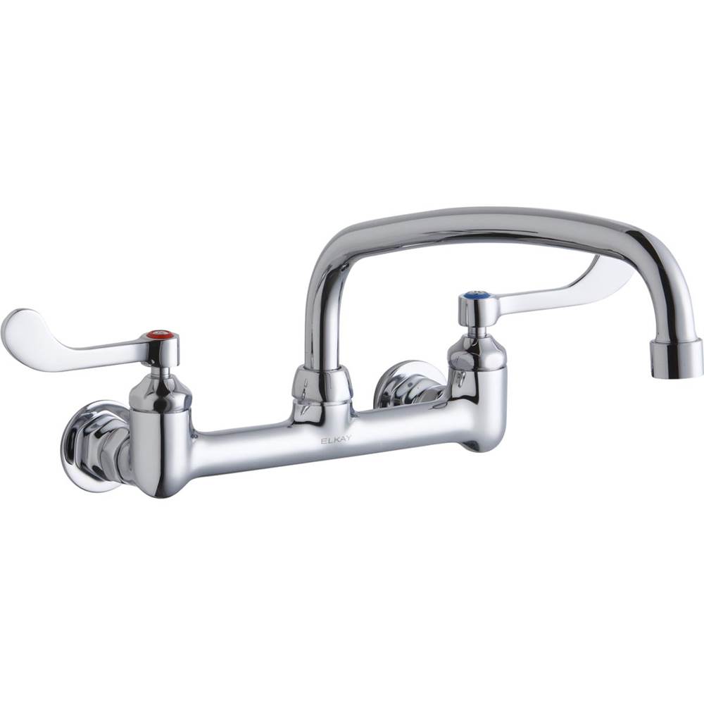 Elkay Foodservice 8'' Centerset Wall Mount Faucet with 14'' Arc Tube Spout 4'' Wristblade Handles 1/2in Offset Inlets