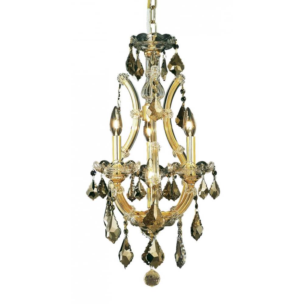 Elegant Lighting Maria Theresa 4 Light Gold Pendant Golden Teak (Smoky) Royal Cut Crystal