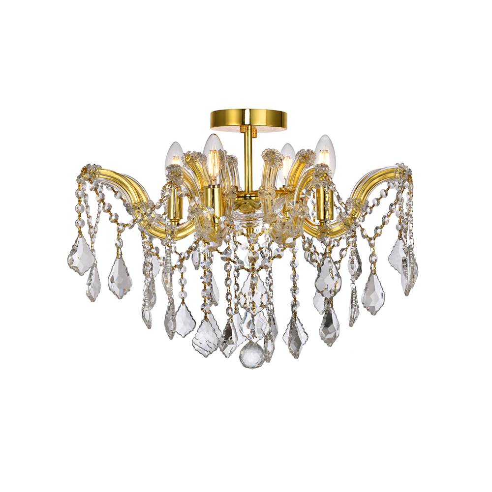 Elegant Lighting Maria Theresa 4 light Gold Flush Mount Clear Royal Cut Crystal