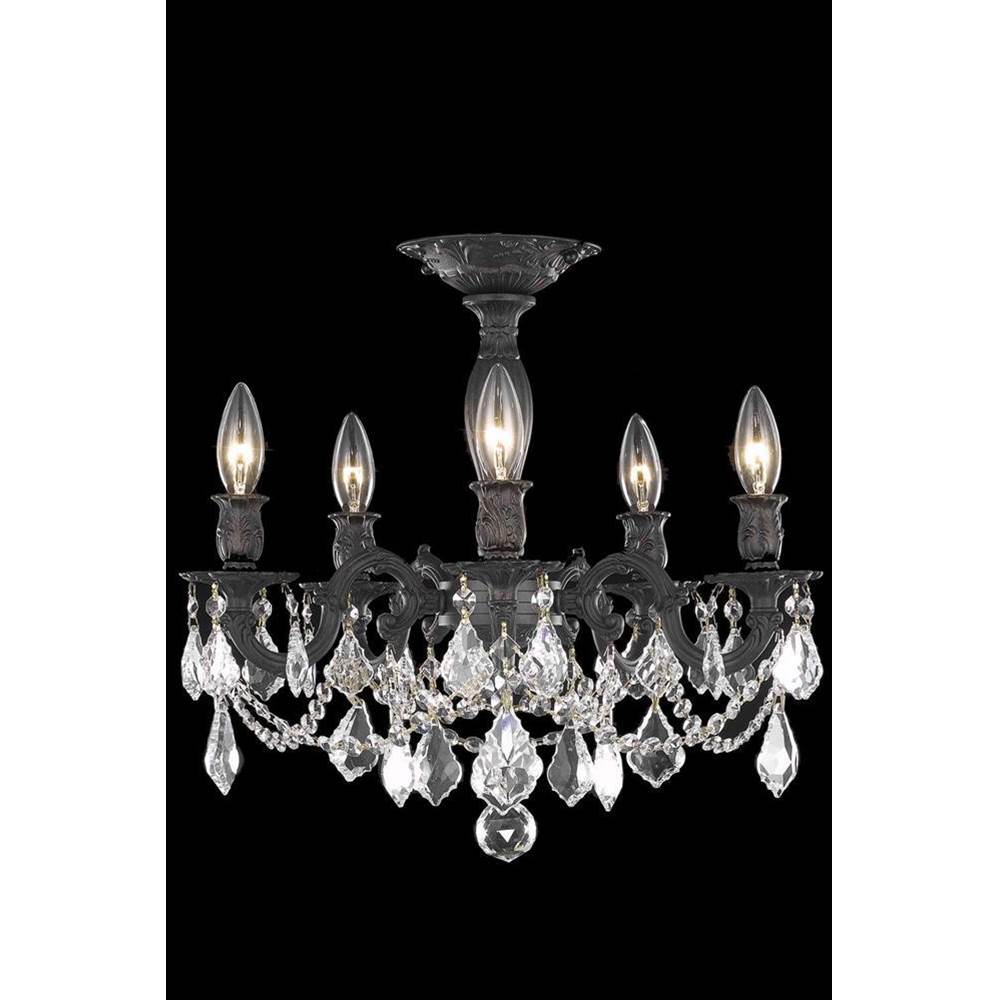 Elegant Lighting Rosalia 5 Light Dark Bronze Flush Mount Clear Royal Cut Crystal