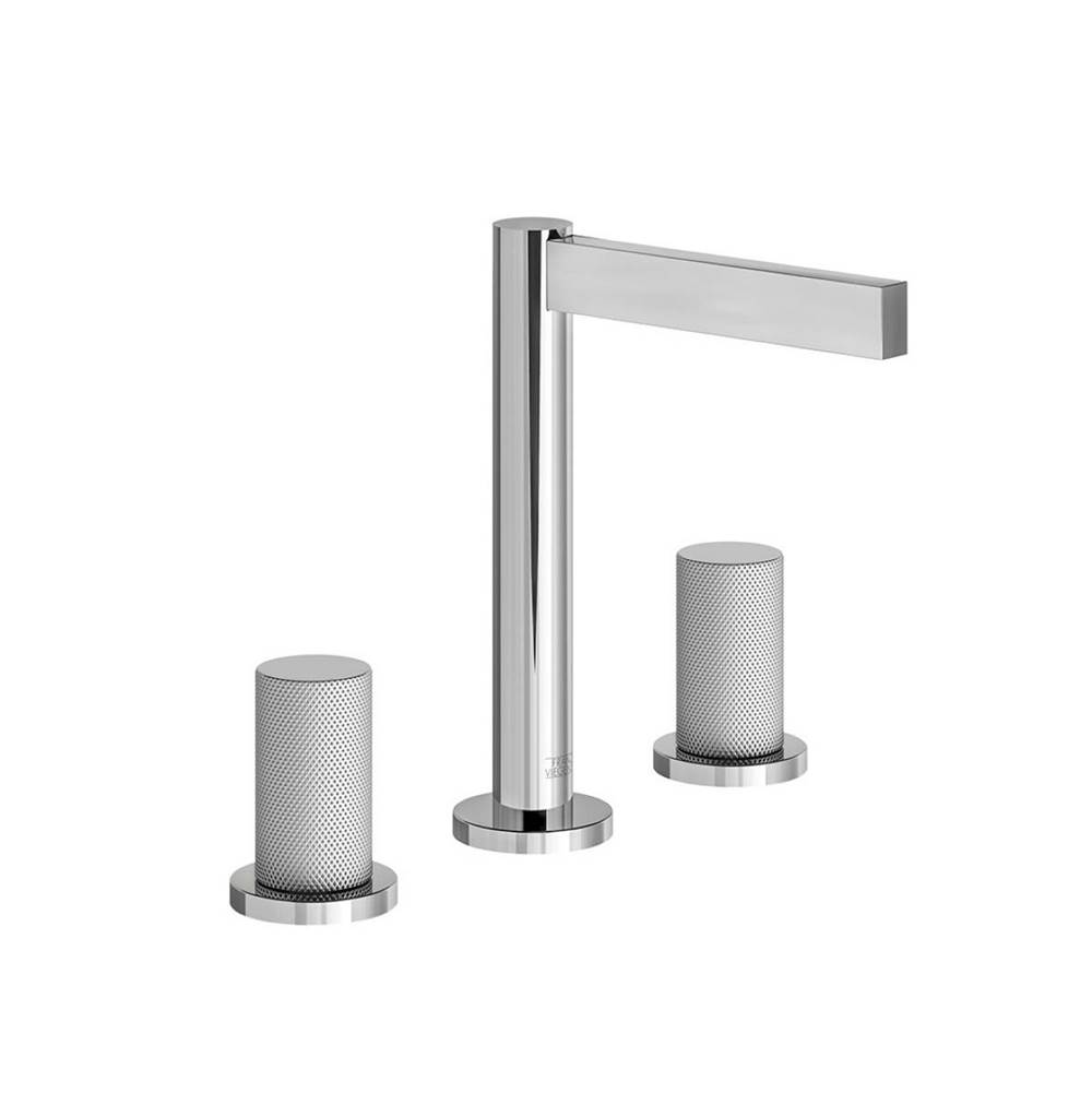 Franz Viegener Widespread Lavatory Faucet, Knurling Cylinder Handle, With Pop-Up Drain Assembly