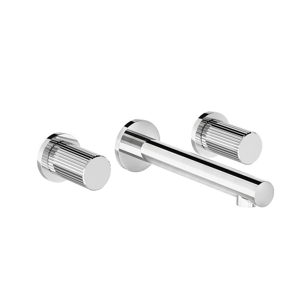 Franz Viegener Wall-Mounted Lavatory Faucet, Vertical Lines Cylinder Handle, Less Drain Assembly. Trim Only