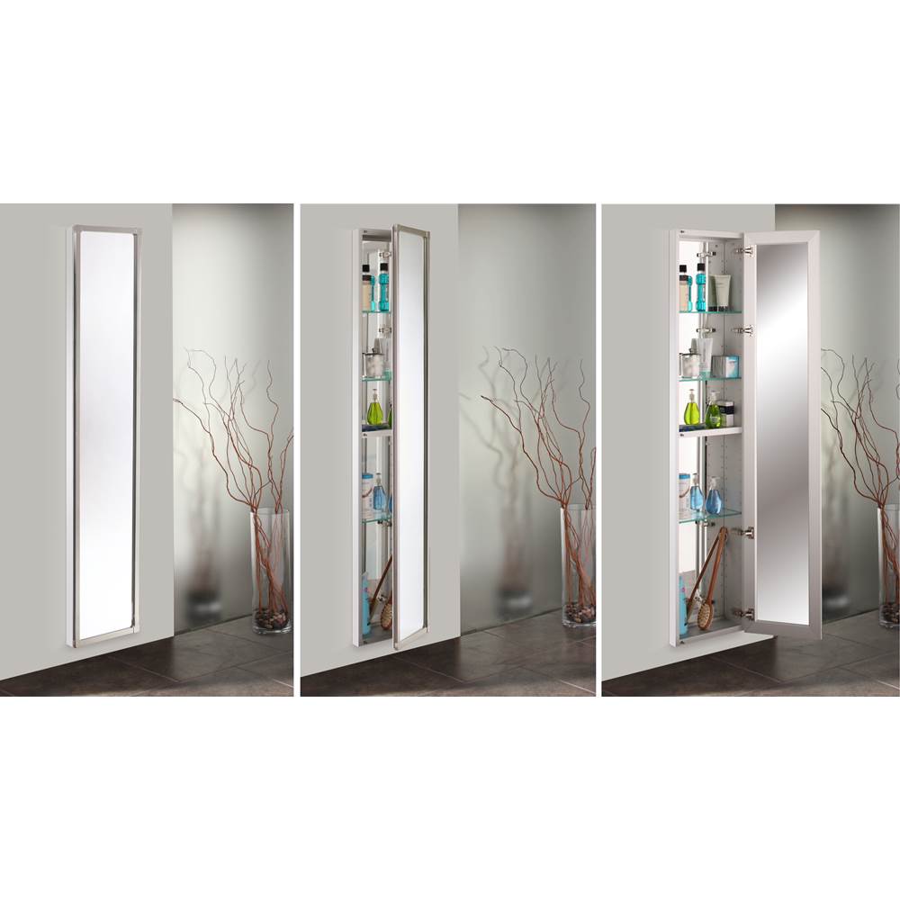 GlassCrafters 16'' x 72'' Satin Chrome Full Length Park Avenue Framed Mirrored Cabinet - 6 Inch Deep, Right Hinge