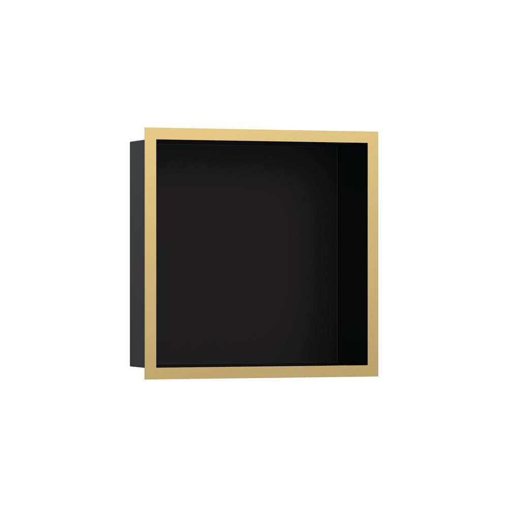 Hansgrohe XtraStoris Individual Wall Niche Matte Black with Design Frame 12''x 12''x 4'' in Polished Gold Optic