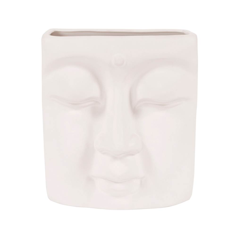 Howard Elliott Abstract Buddha Face in Eggshell White Ceramic Wall Vase