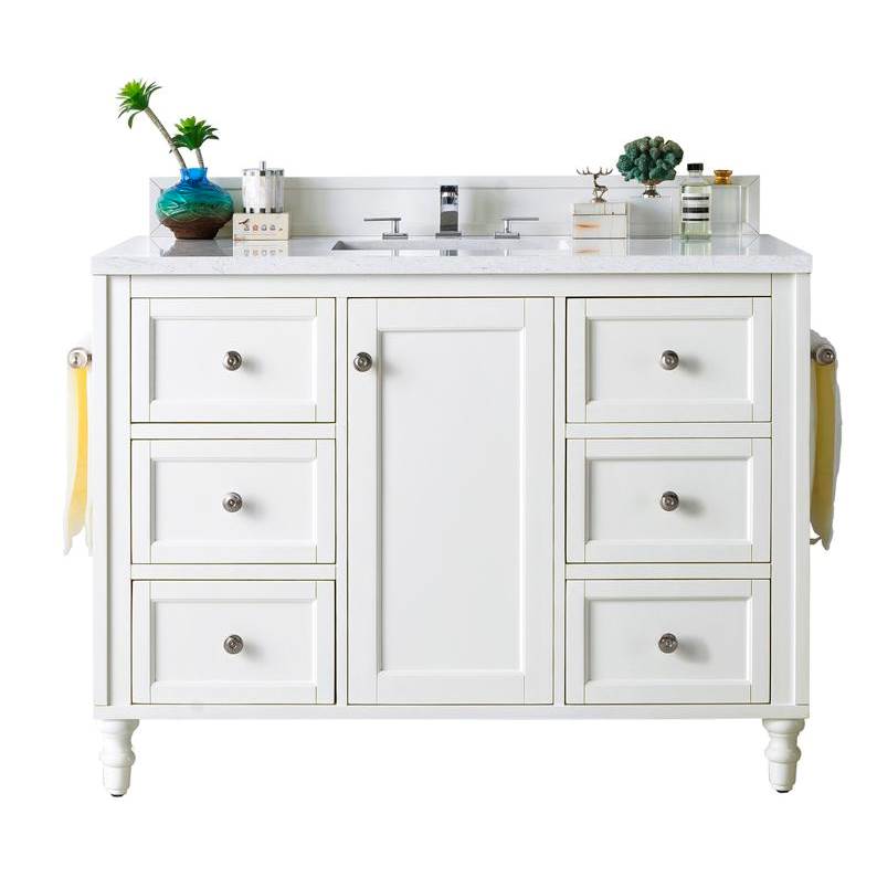 James Martin Vanities Copper Cove Encore 48'' Single Vanity, Bright White w/ 3 CM Arctic Fall Solid Surface Top