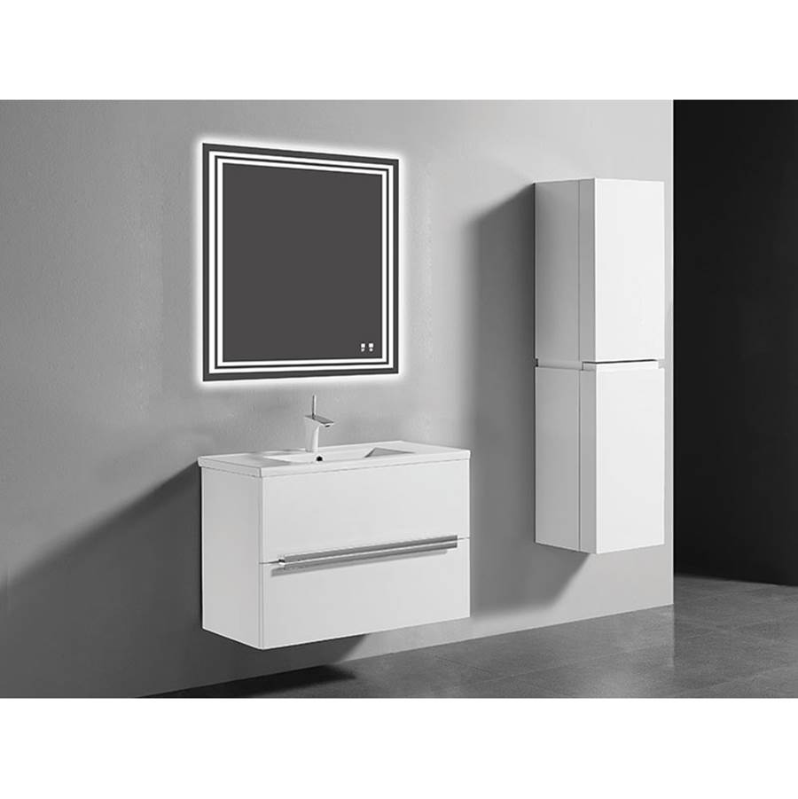 Madeli Urban 36''. White, Wall Hung Cabinet , Polished Nickel Handles (X2), 35-5/8''X18''X24-3/8''