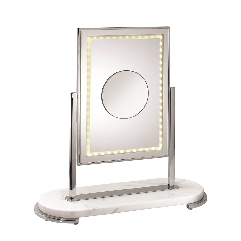 Miroir Brot ''Mon beau miroir'' double sided free-standing mirror, on white marble base, 46x45x18cm, with light, 3X magnifying insert Ø12cm (113 square cm)