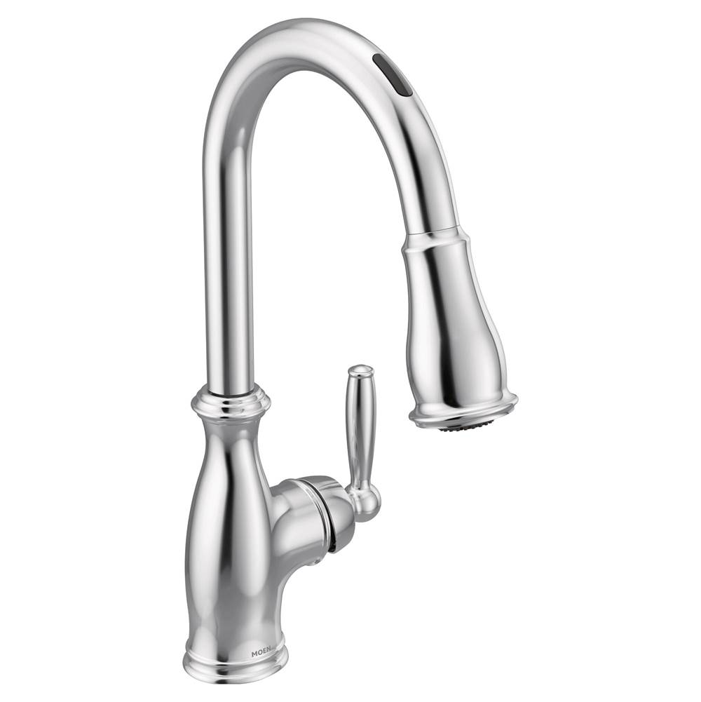 Moen Brantford Smart Faucet Touchless Pull Down Sprayer Kitchen Faucet with Voice Control and Power Boost, Chrome