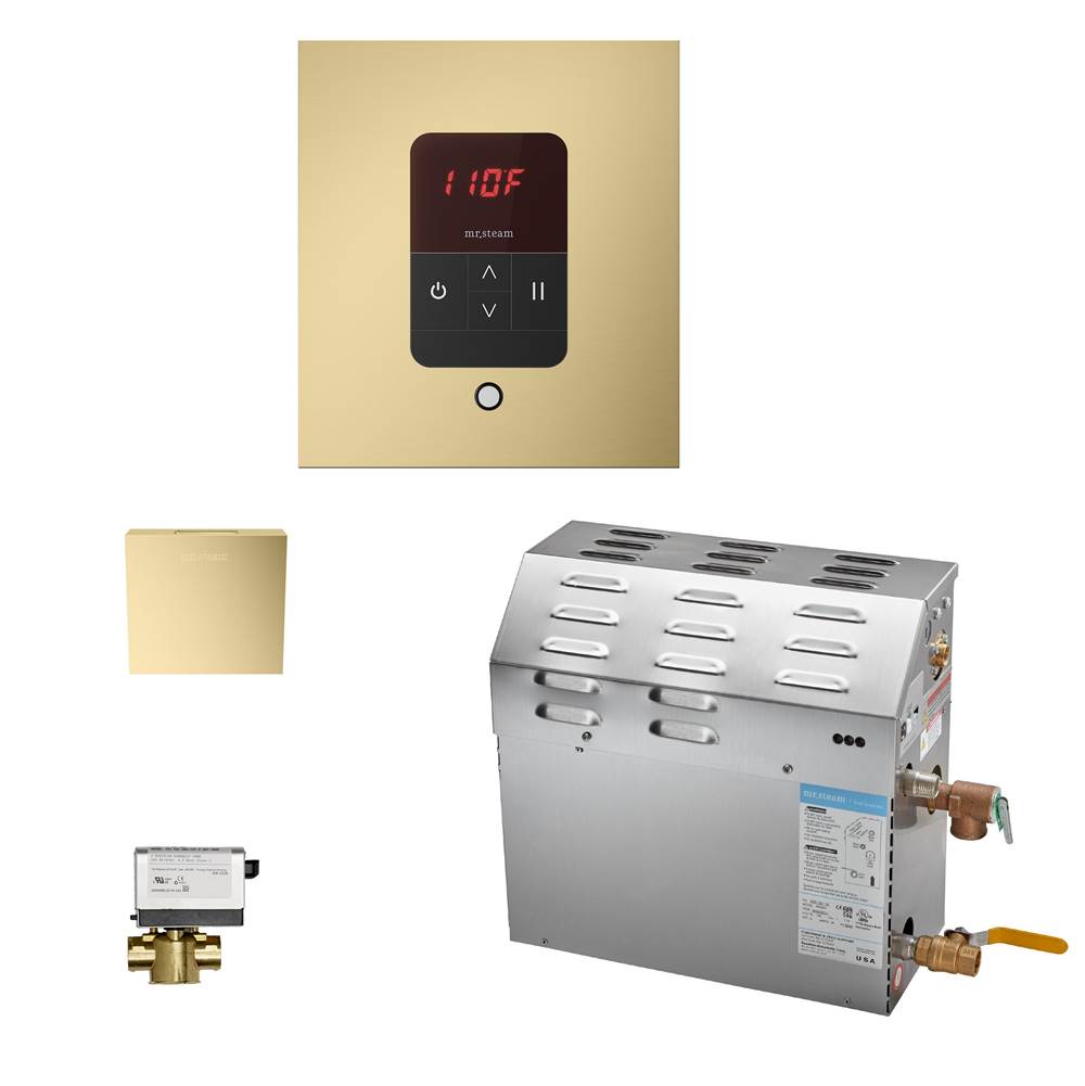 Mr. Steam MS (iTempo) 5 kW (5000 W) Steam Shower Generator Package with iTempo Control in Square Satin Brass