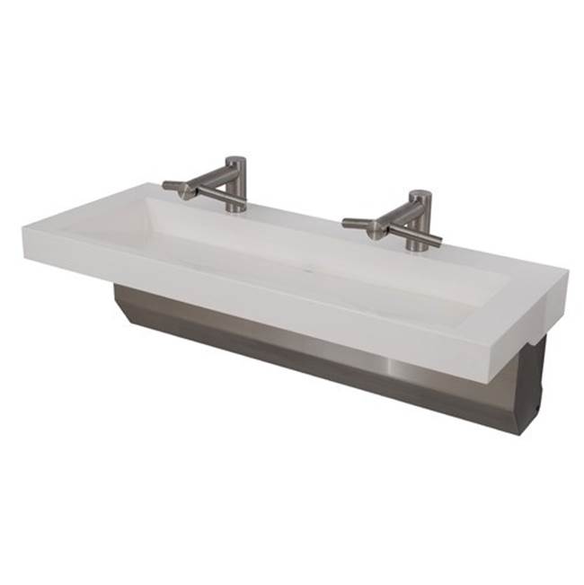 Neo-Metro by Acorn 2'' X 4'' cast wall mounted Blanco (white) solid surface countertop with an integrated 72'' X 14'' X 4-1/2'' ramped basin, stainless steel surface m