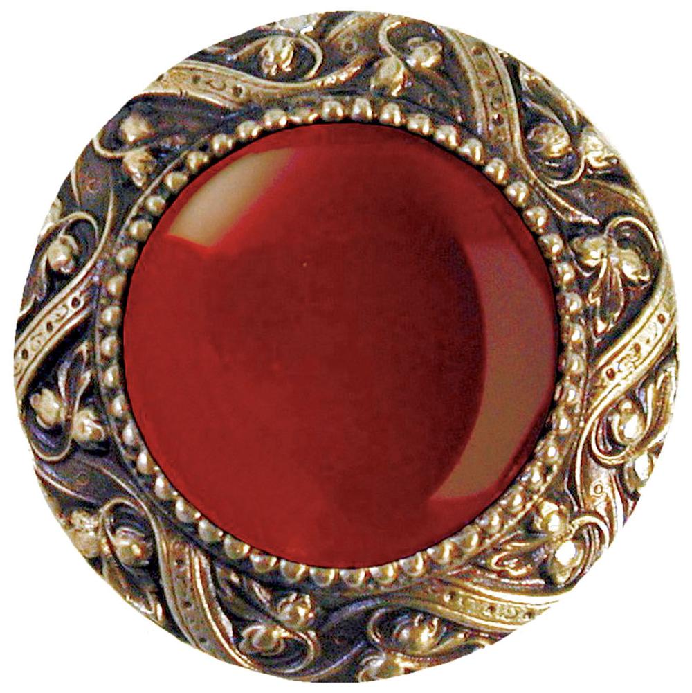 Notting Hill Victorian Jewel Knob Antique Brass/Red Carnelian natural stone