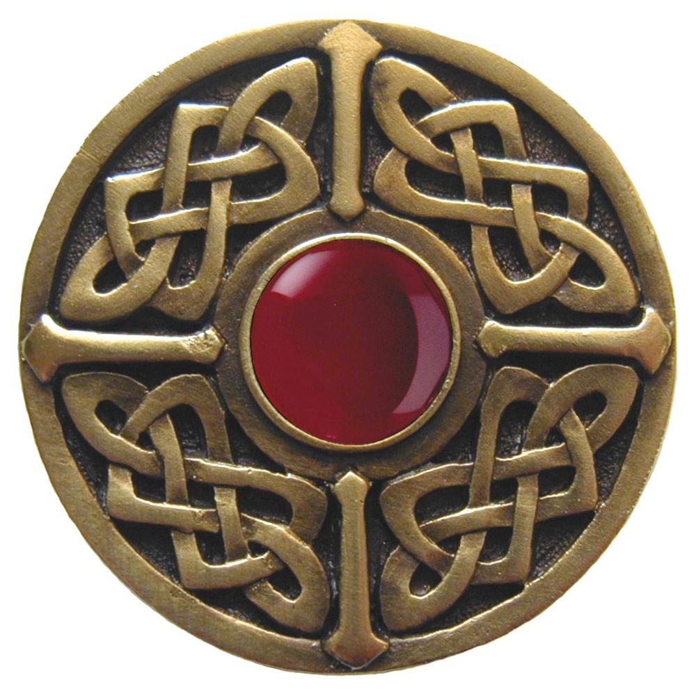 Notting Hill Celtic Jewel Knob Antique Brass/Red Carnelian natural stone
