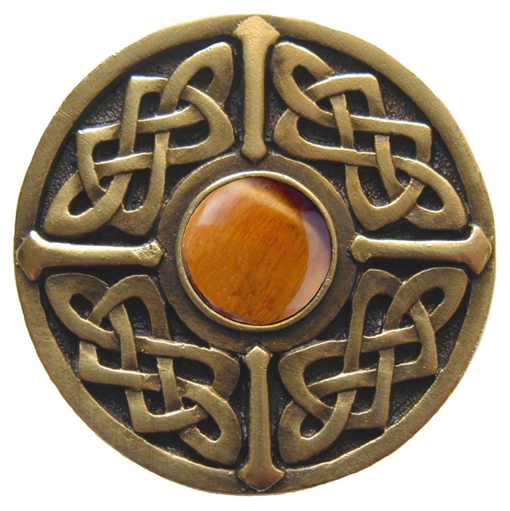 Notting Hill Celtic Jewel Knob Antique Brass/Tiger Eye natural stone