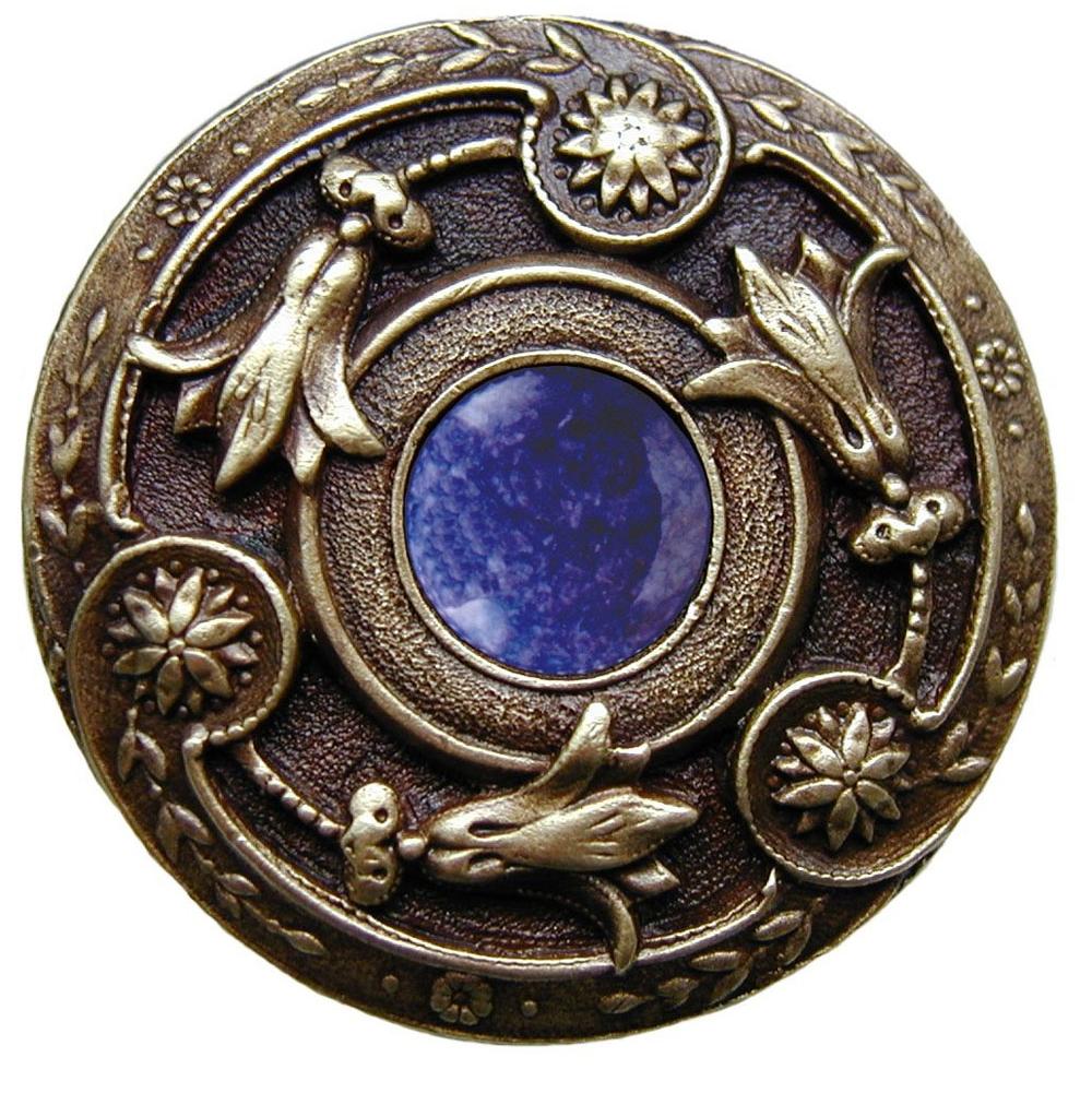 Notting Hill Jeweled Lily Knob Antique Brass/Blue Sodalite natural stone