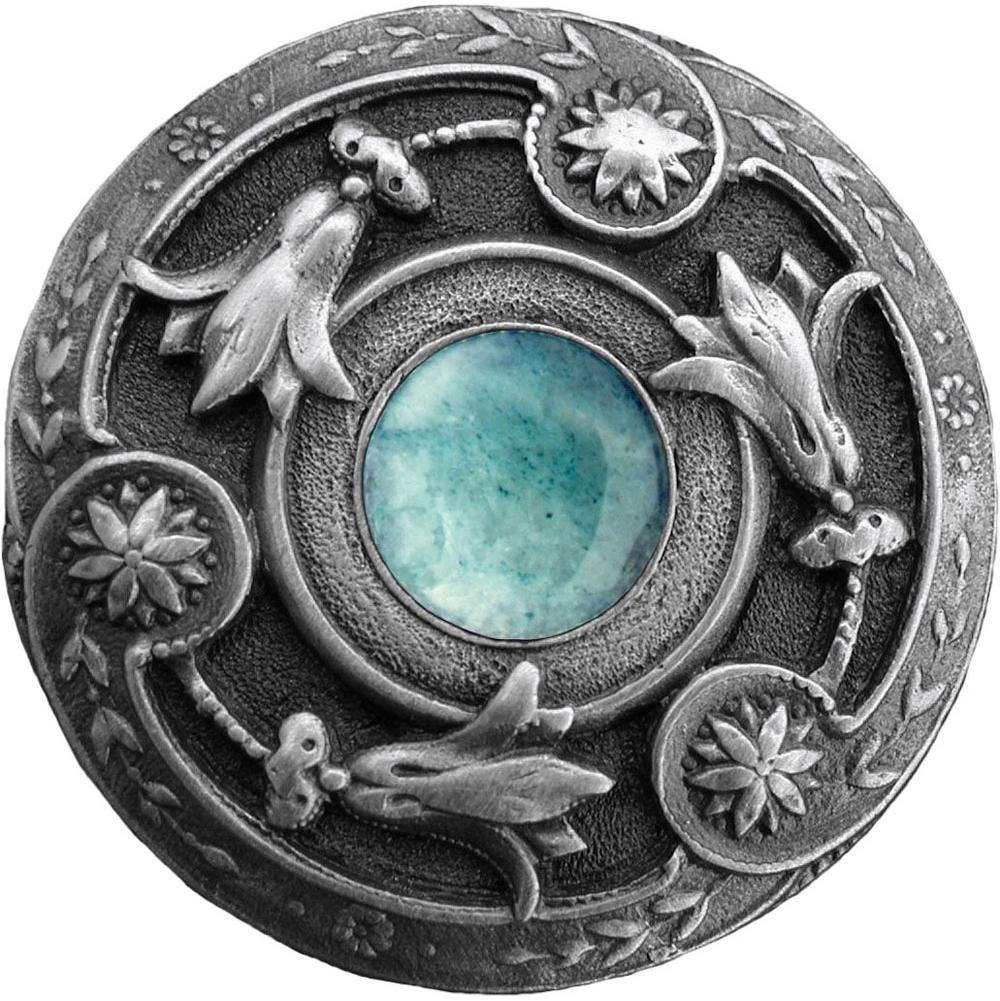 Notting Hill Jeweled Lily Knob Antique Pewter/Green Aventurine natural stone