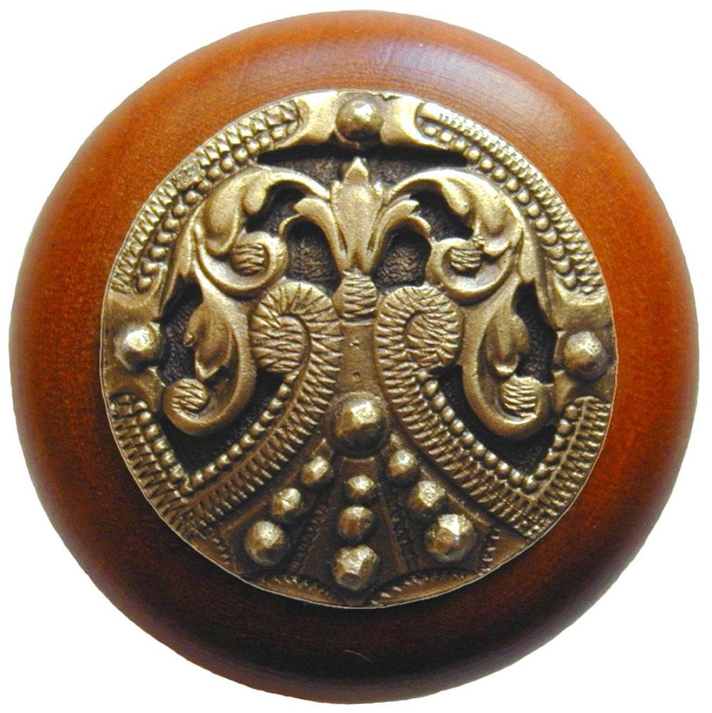 Notting Hill Regal Crest Wood Knob in Antique Brass /Cherry wood finish
