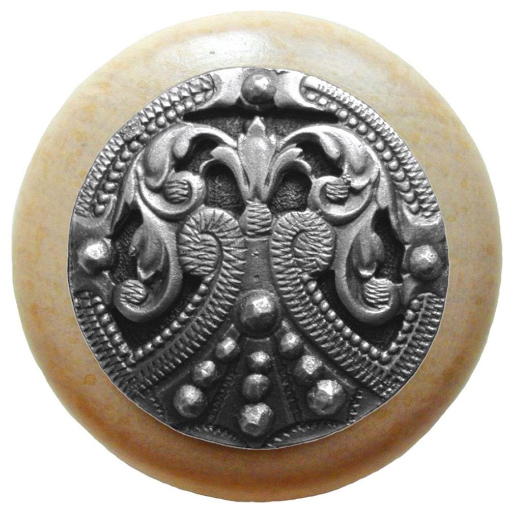 Notting Hill Regal Crest Wood Knob in Antique Pewter/Natural wood finish