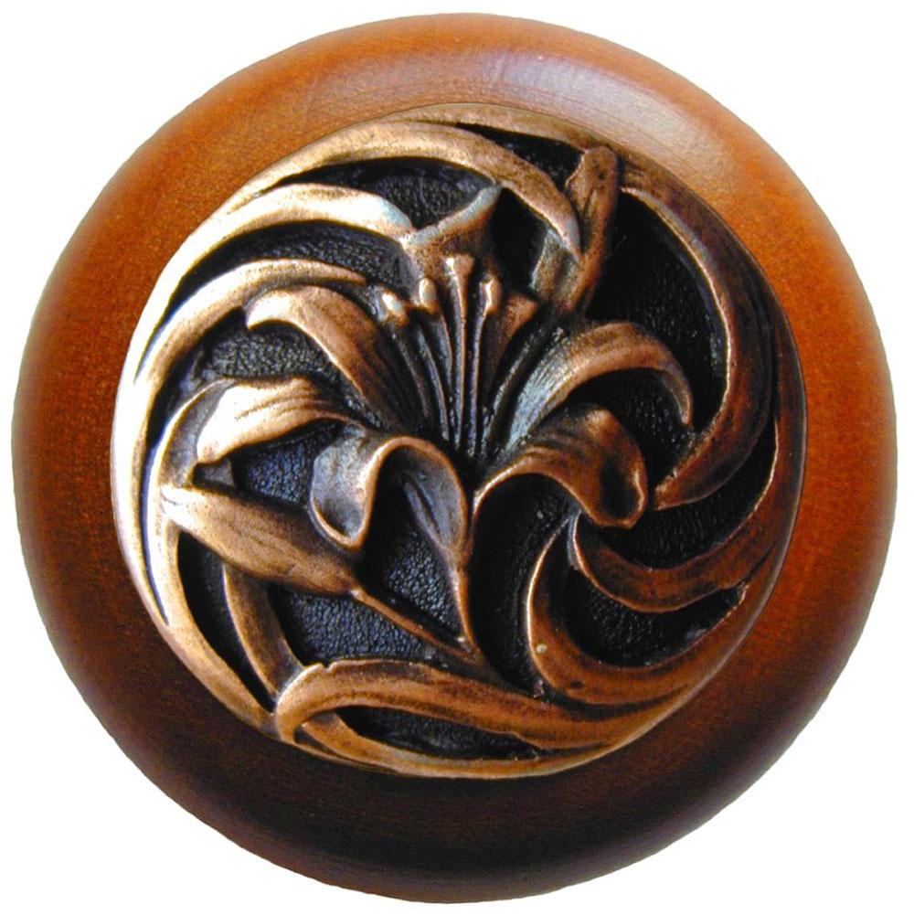 Notting Hill Tiger Lily Wood Knob in Antique Copper/Cherry wood finish