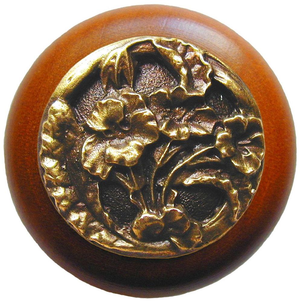 Notting Hill Hibiscus Wood Knob in Antique Brass /Cherry wood finish
