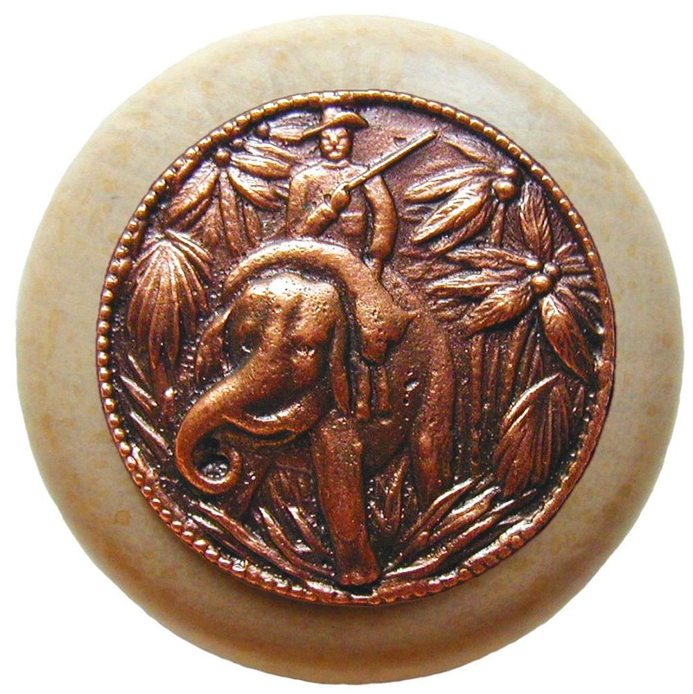 Notting Hill Jungle Patrol Wood Knob in Antique Copper/Natural wood finish