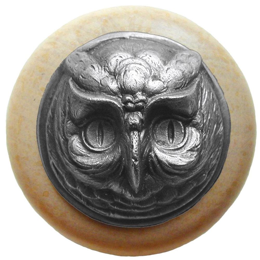 Notting Hill Wise Owl Wood Knob in Antique Pewter/Natural wood finish