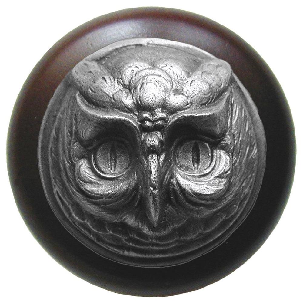 Notting Hill Wise Owl Wood Knob in Antique Pewter/Dark Walnut wood finish