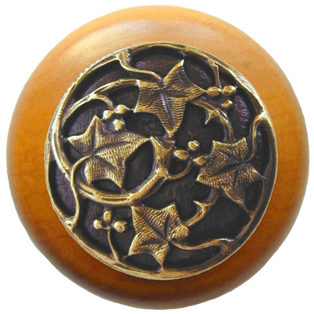Notting Hill Ivy with Berries Wood Knob in Antique Brass/Maple wood finish