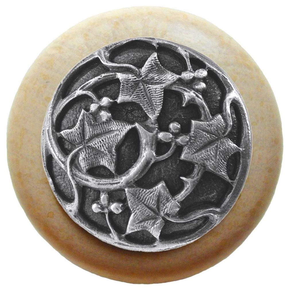 Notting Hill Ivy with Berries Wood Knob in Antique Pewter/Natural wood finish