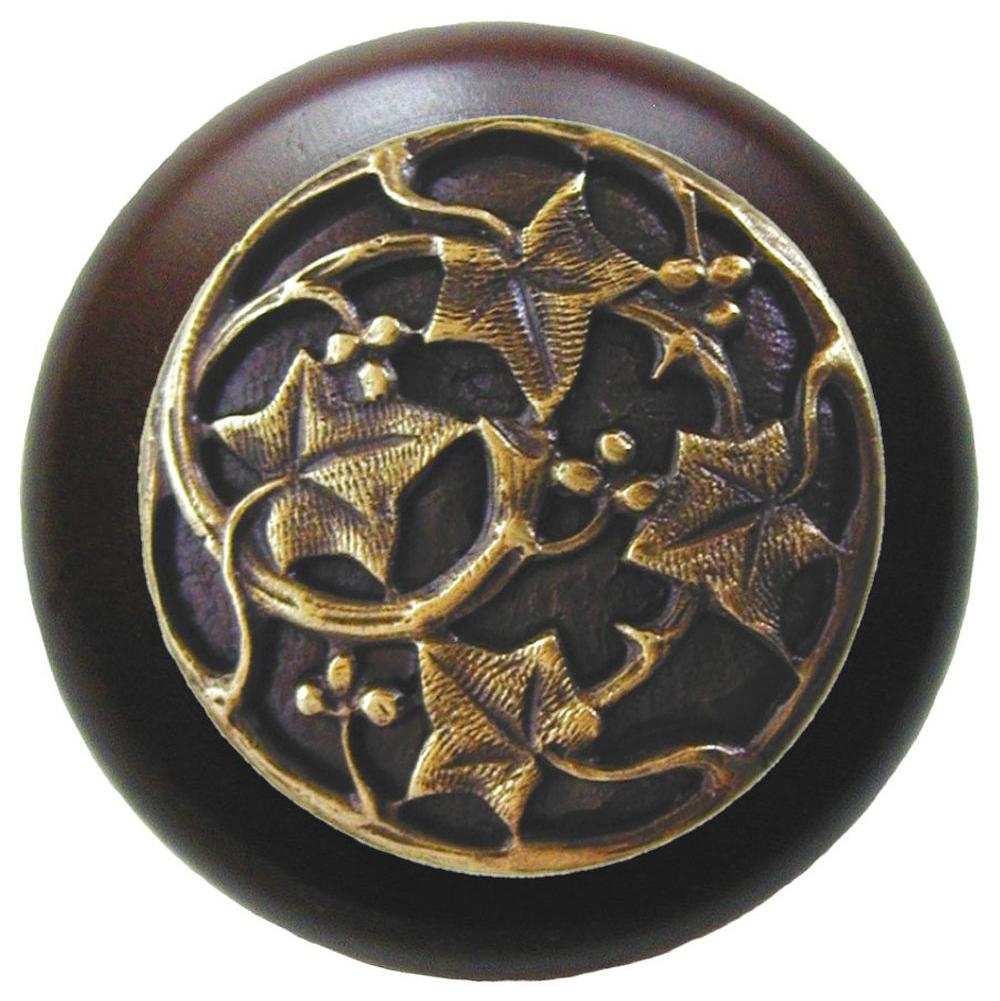 Notting Hill Ivy with Berries Wood Knob in Antique Brass/Dark Walnut wood finish