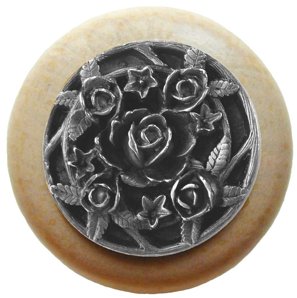 Notting Hill Saratoga Rose Wood Knob in Antique Pewter/Natural wood finish